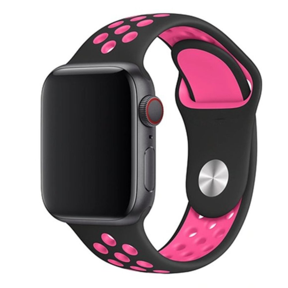 NEW Black-Pink Sport Silicone For Apple Watch - Picture 1 of 2